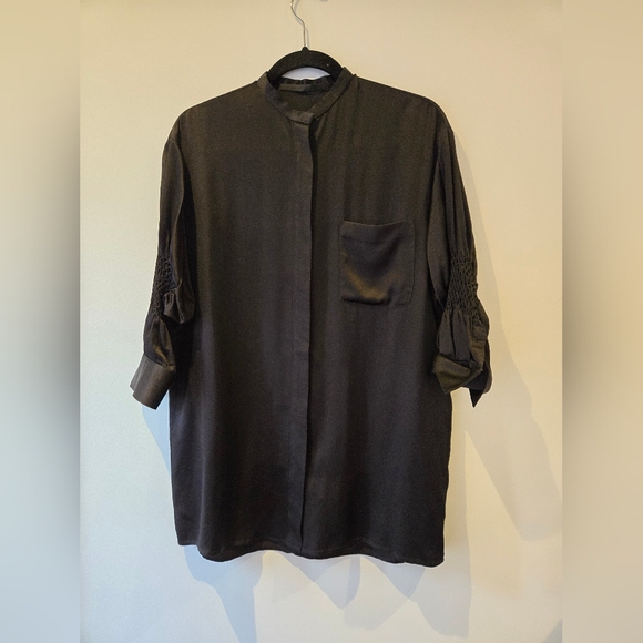 Haider Ackermann Black Silk Pleated Sleeve Blouse Size 36 - Picture 2 of 10